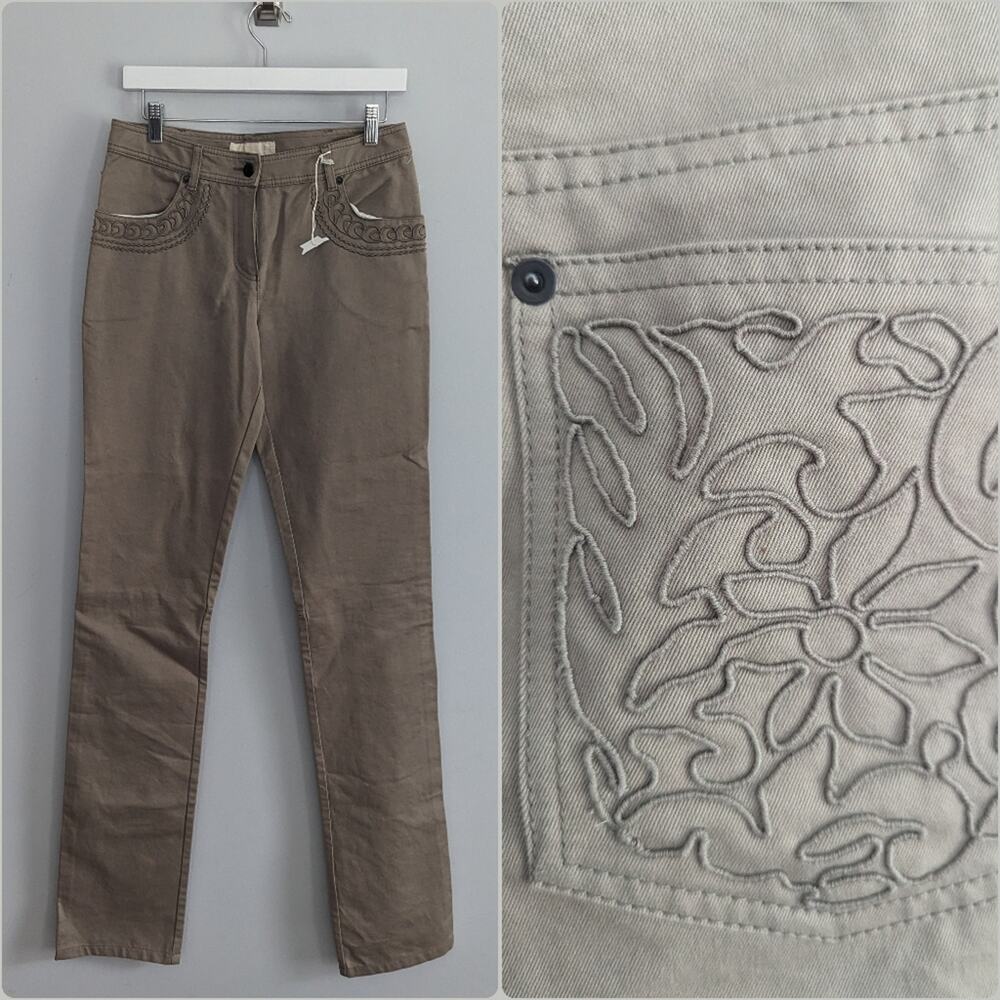 NEW Women's Valentino Olive Green Jeans Size 8 Embroidered Pockets 33" Inseam